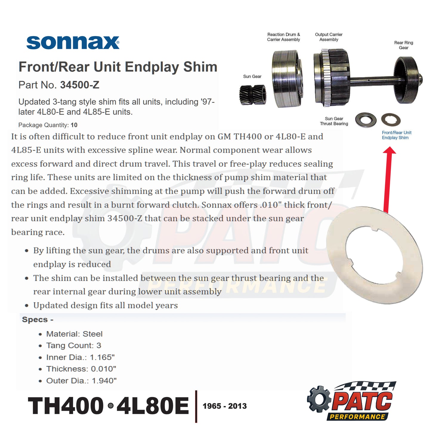 4L80E 4L85E Rear End-Play Shim 0.010" (10-pack) - Sonnax 34500-Z