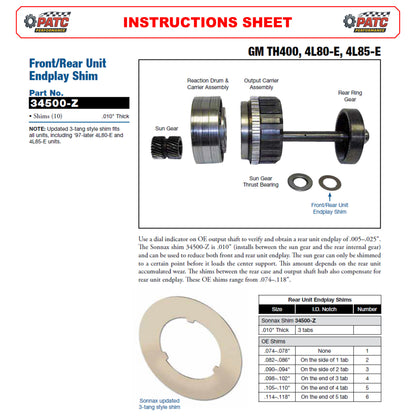 4L80E 4L85E Rear End-Play Shim 0.010" (10-pack) - Sonnax 34500-Z
