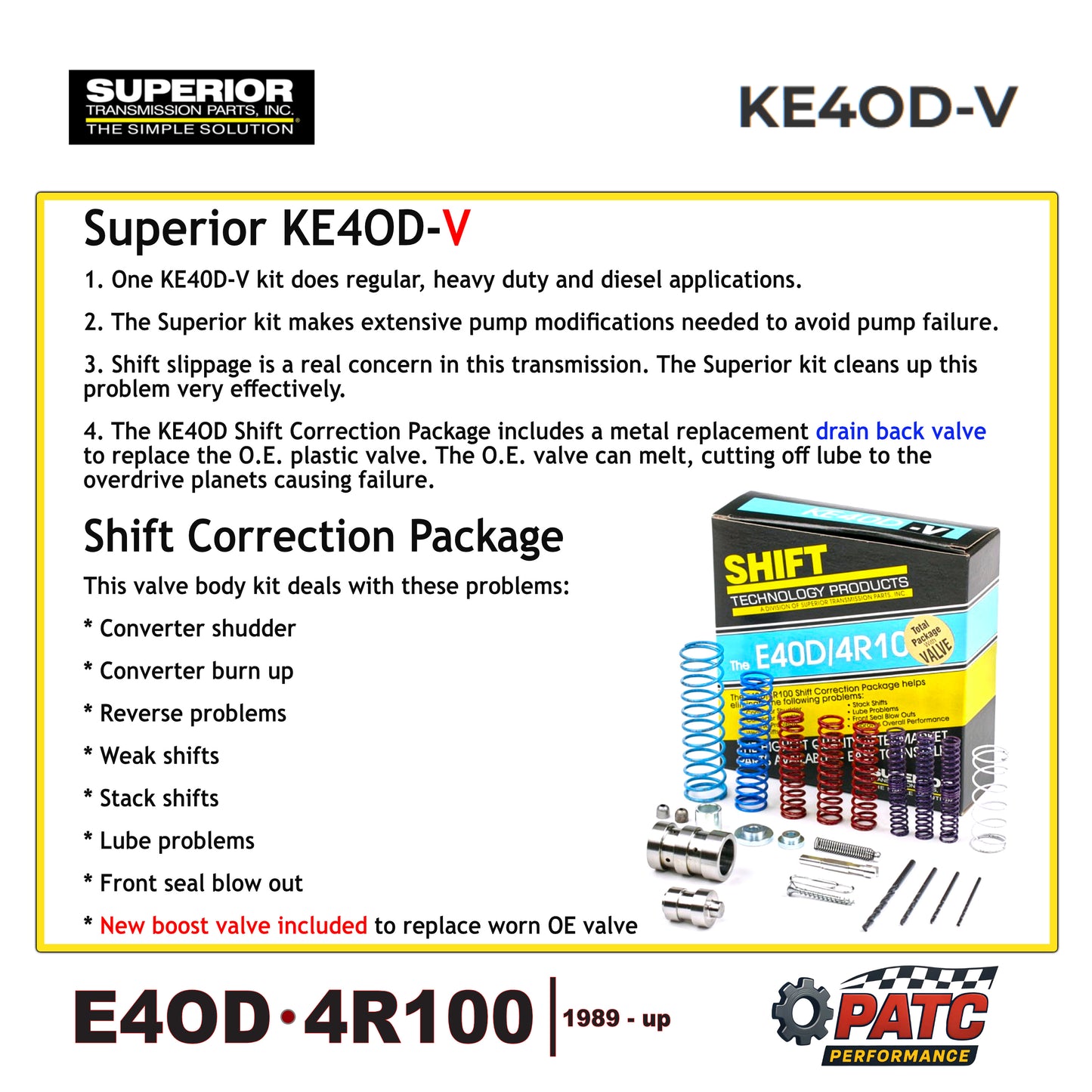 E4OD 4R100 Valve Body Shift Correction Kit | Superior KE4OD-V