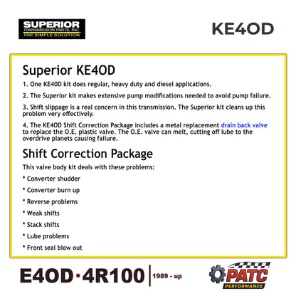 E4OD 4R100 Valve Body Shift Correction Kit | Superior KE4OD