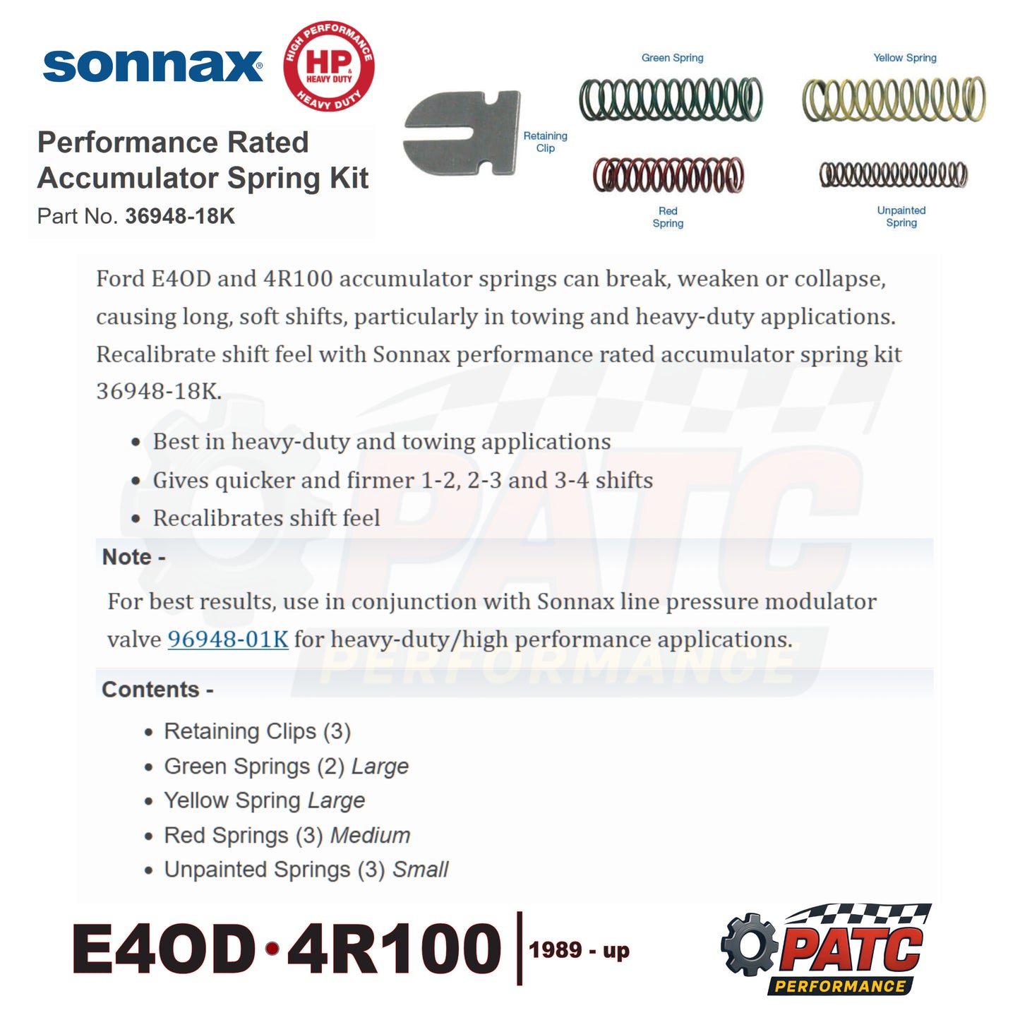 E4OD 4R100 Performance Rated Accumulator Spring Kit | Sonnax 36948-18K