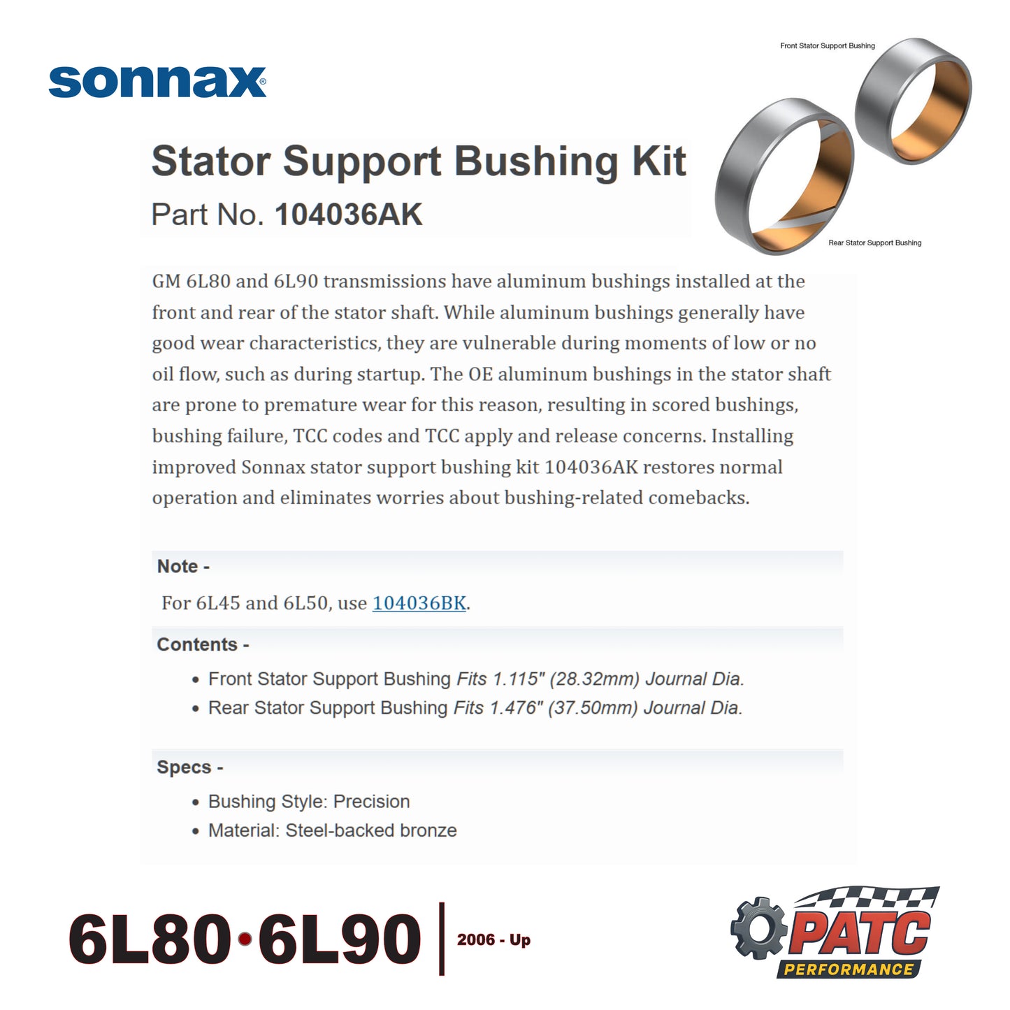 6L80 6L90 Pump Stator Support Bushing Set - Sonnax 104036AK