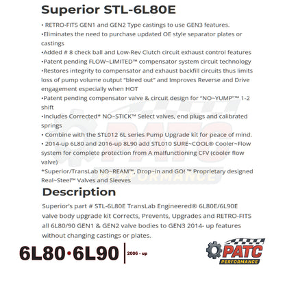 6L80 6L90 Valve Body Repair Kit - Superior STL-6L80E