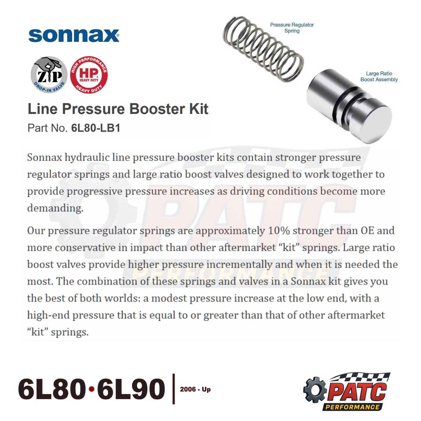 6L80 6L90 Performance HP Line Pressure Booster Valve Kit | Sonnax 6L80-LB1