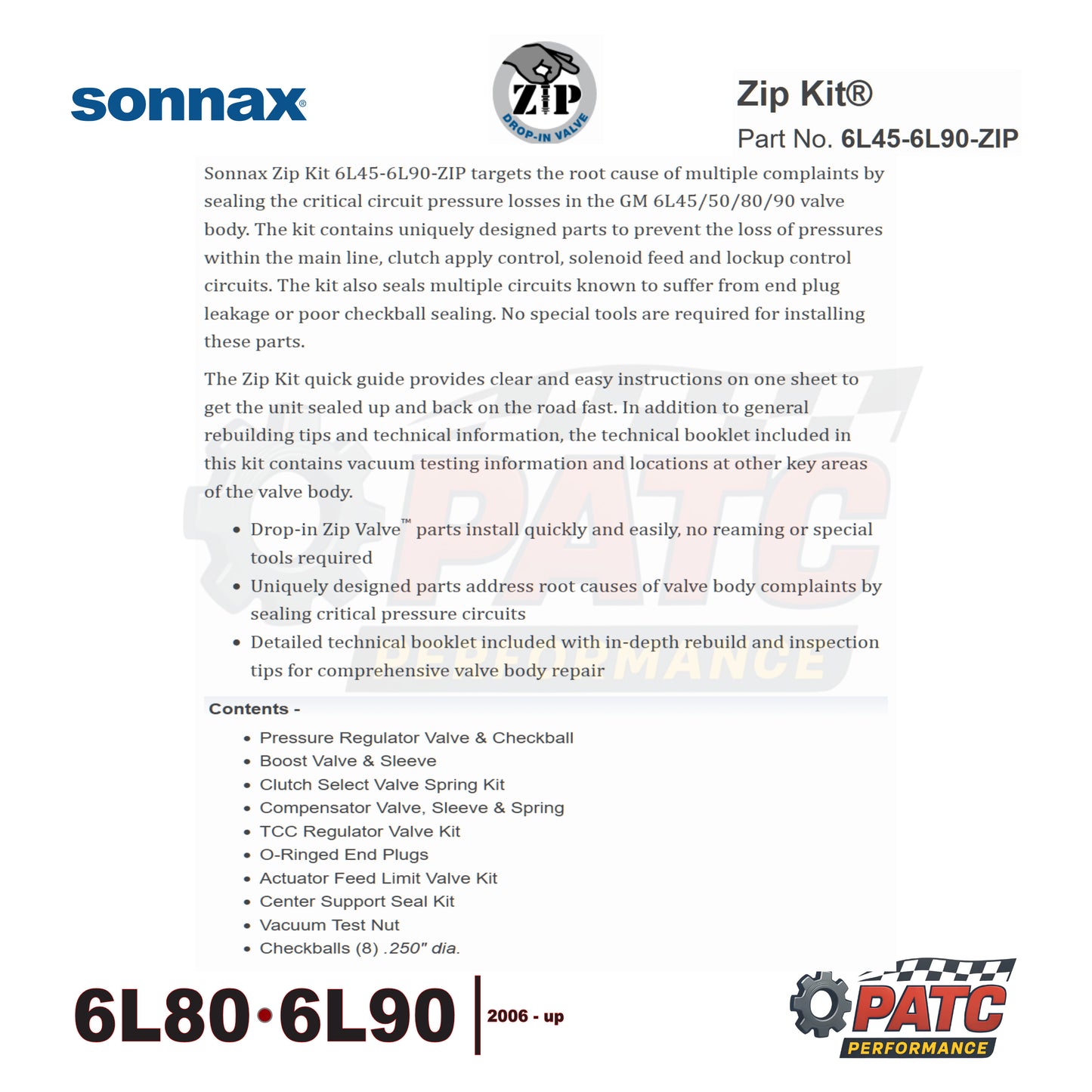 6L80 6L90 Transmission Valve Body Repair Sonnax Zip Kit  (6L45-6L90-ZIP)