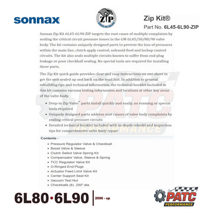 6L80 6L90 Transmission Valve Body Repair Sonnax Zip Kit  (6L45-6L90-ZIP)