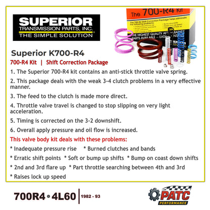 700R4 4L60 Valve Body Shift Correction Package | Superior K700-R4