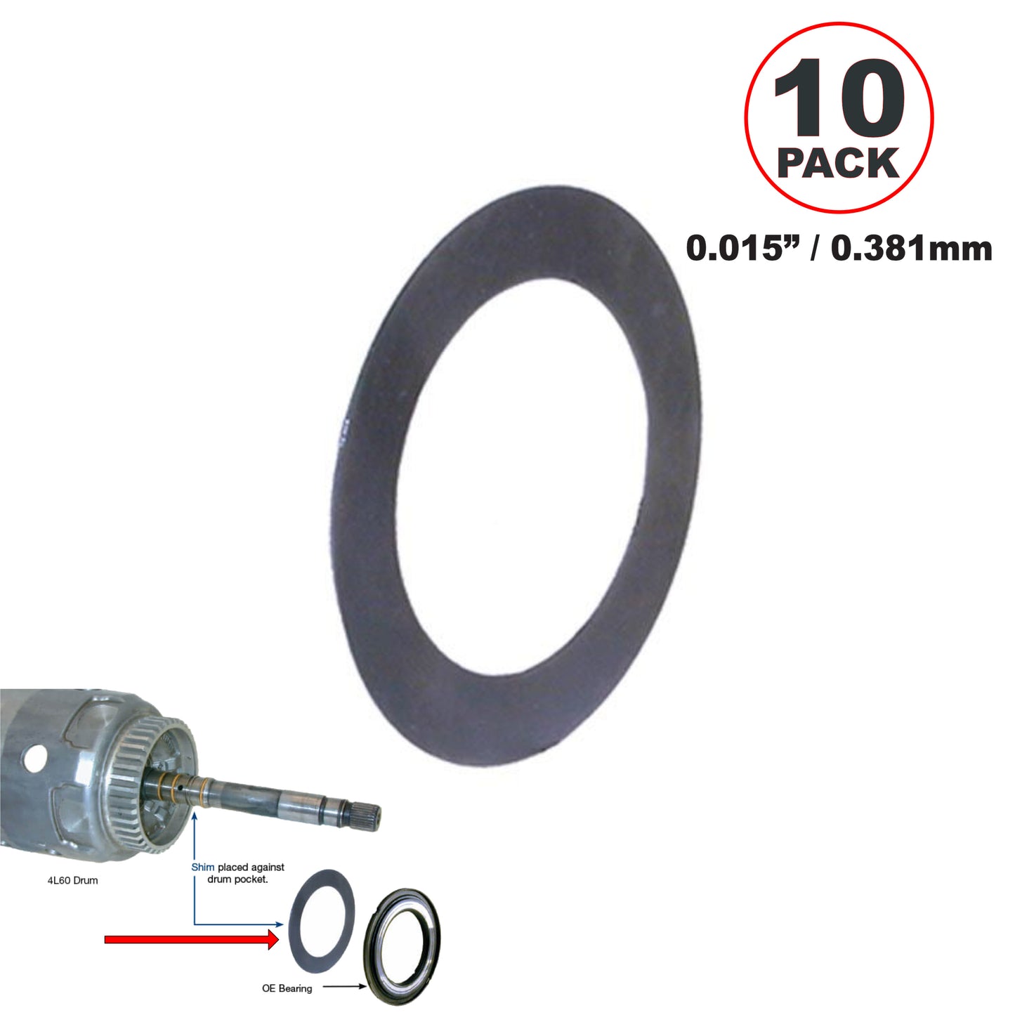 700R4/4L60E End-play Shim (Front) 0.015" 10pk - Sonnax 77409-15