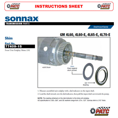 700R4/4L60E End-play Shim (Front) 0.015" 10pk - Sonnax 77409-15