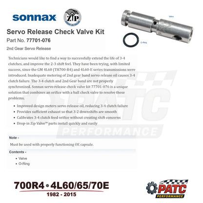 700R4 4L60E Servo Piston Release Check Valve Kit | Sonnax 77701-076