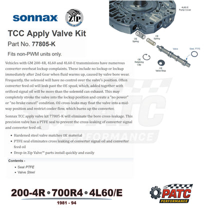 200-4R 700R4 4L60E TCC Apply Valve Kit non-PWM | Sonnax 77805-K