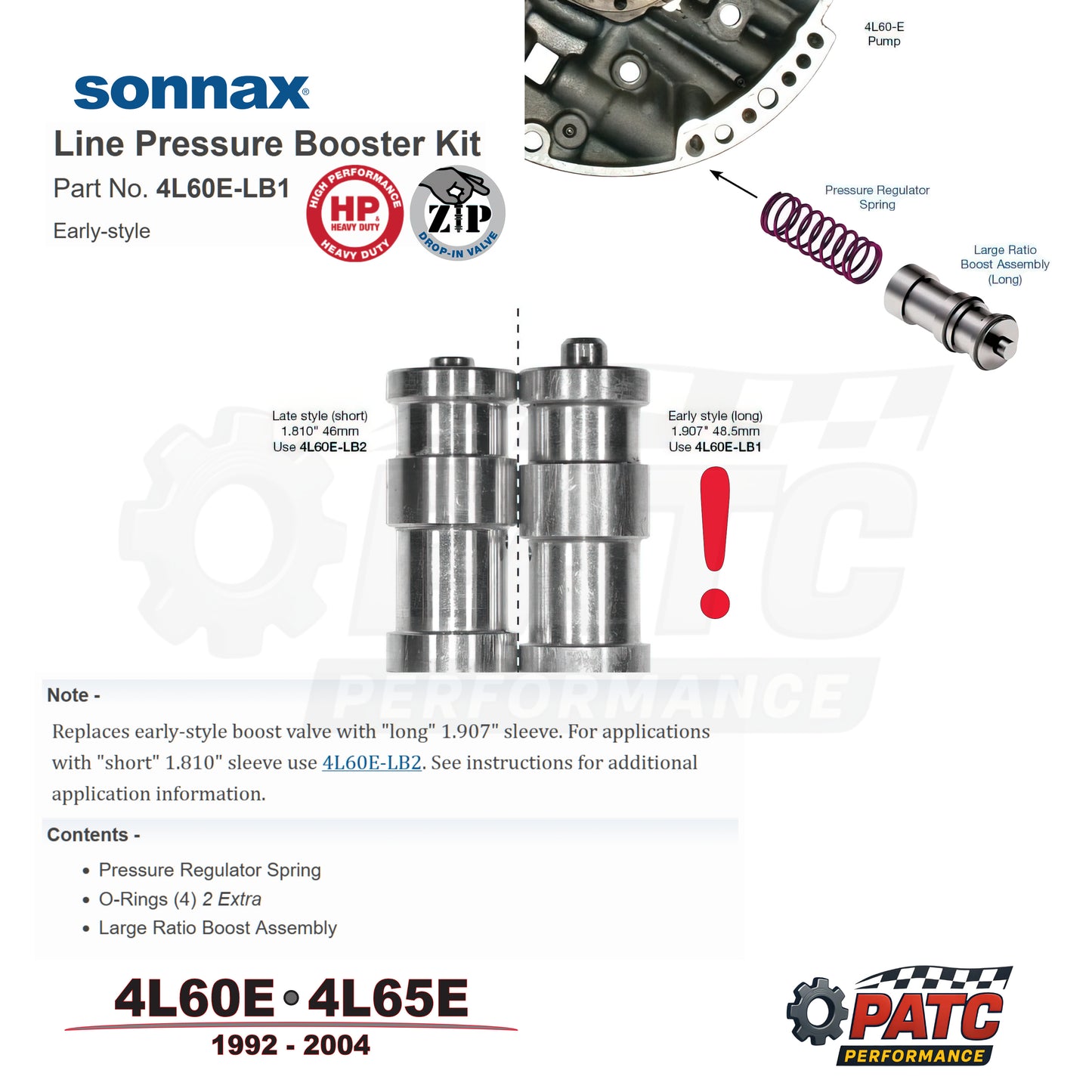 1992-2004 4L60E-4L65E Pump Pressure Booster Valve Kit | Sonnax 4L60E-LB1