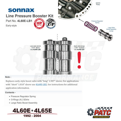 1992-2004 4L60E-4L65E Pump Pressure Booster Valve Kit | Sonnax 4L60E-LB1