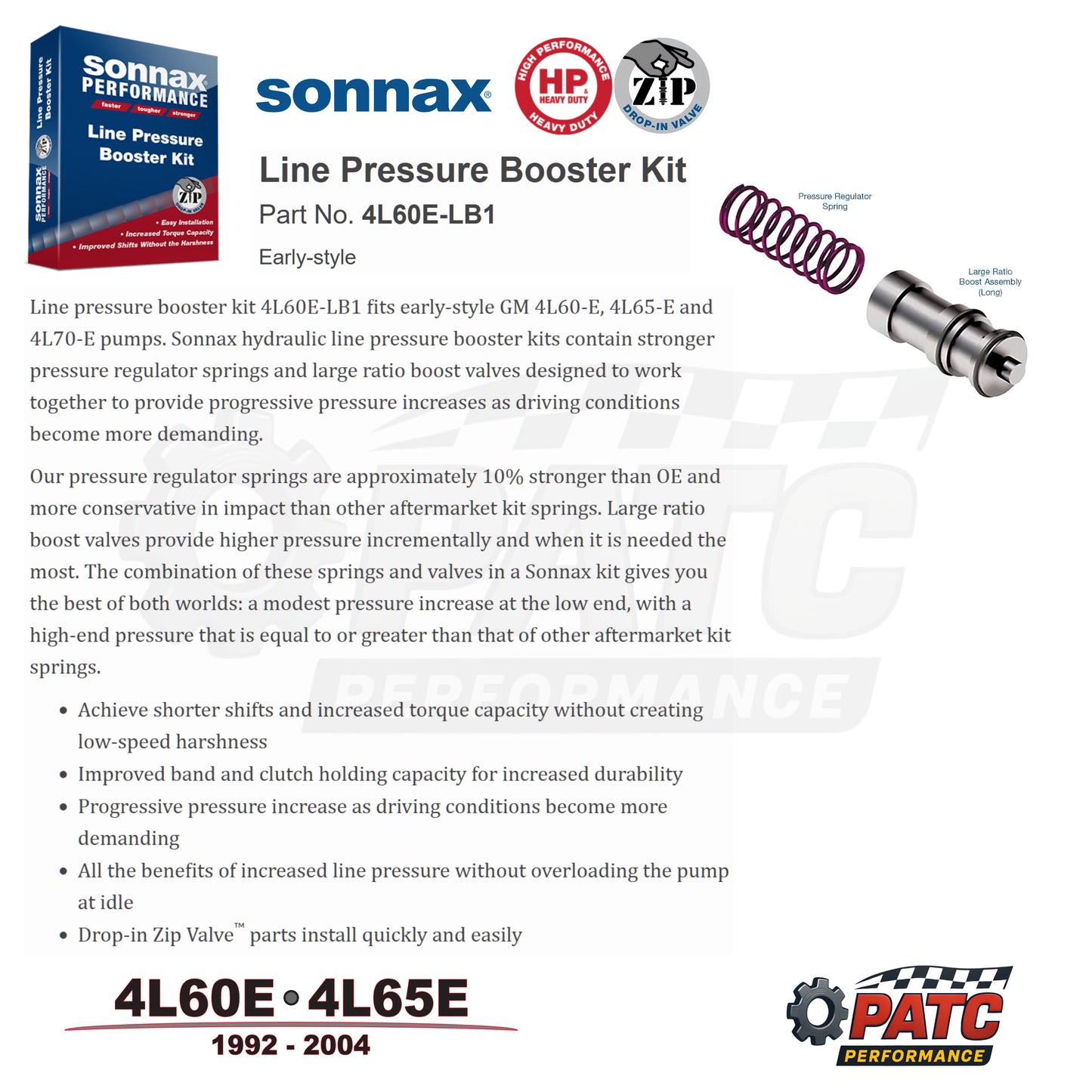 1992-2004 4L60E-4L65E Pump Pressure Booster Valve Kit | Sonnax 4L60E-LB1
