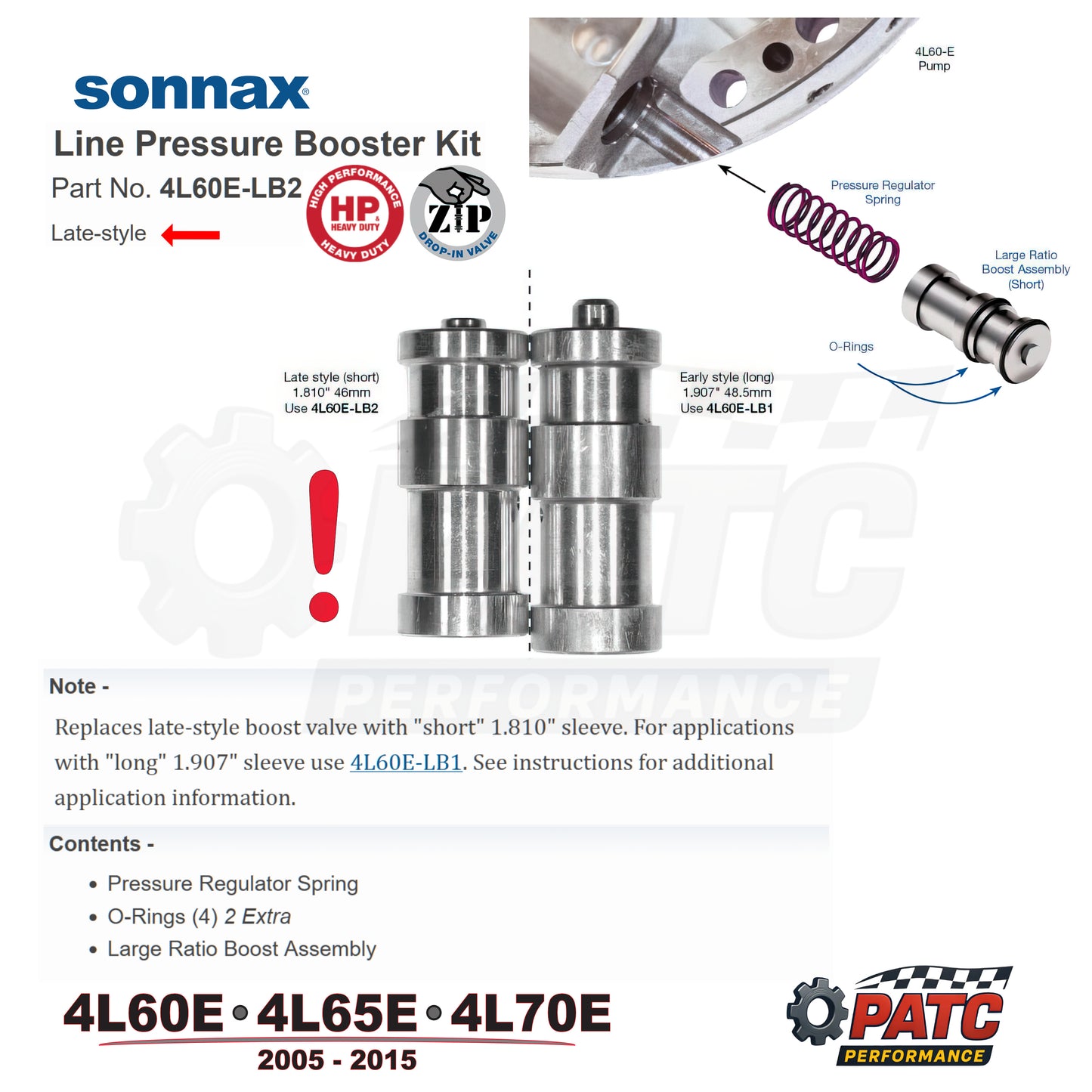 2005-2015 4L60E-4L65/70E Pump Pressure Booster Valve Kit | Sonnax 4L60E-LB2