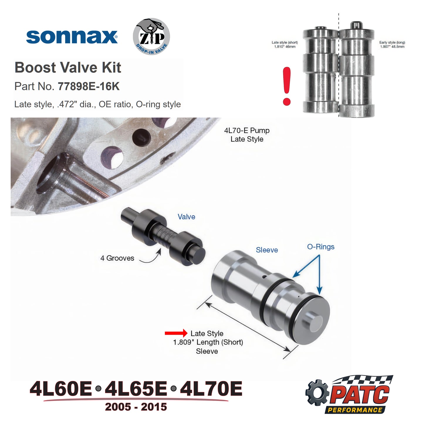 2005-2015 4L60E-4L65E Pump Boost Valve Kit | Sonnax 77898E-16K