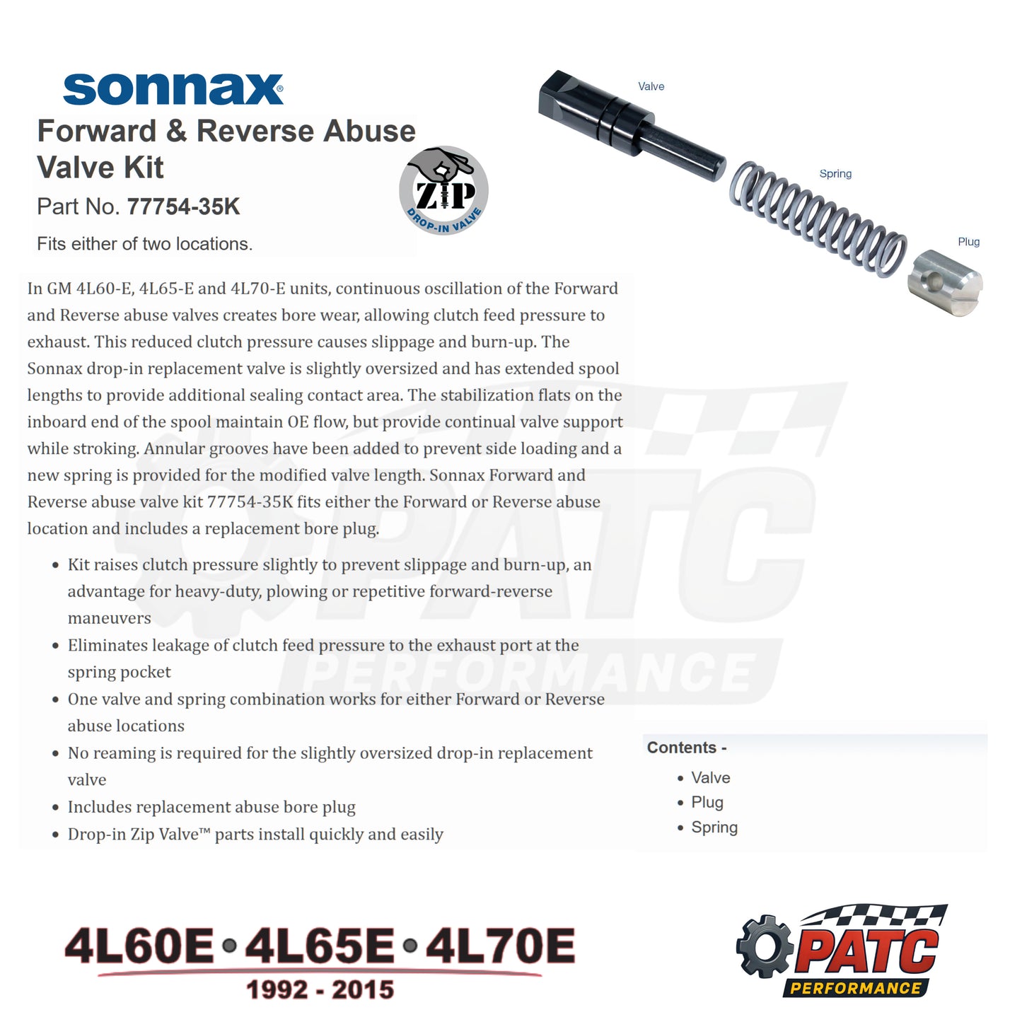 4L60E 4L65/70E Forward and Reverse Abuse Valve Heavy Duty | Sonnax 77754-35K