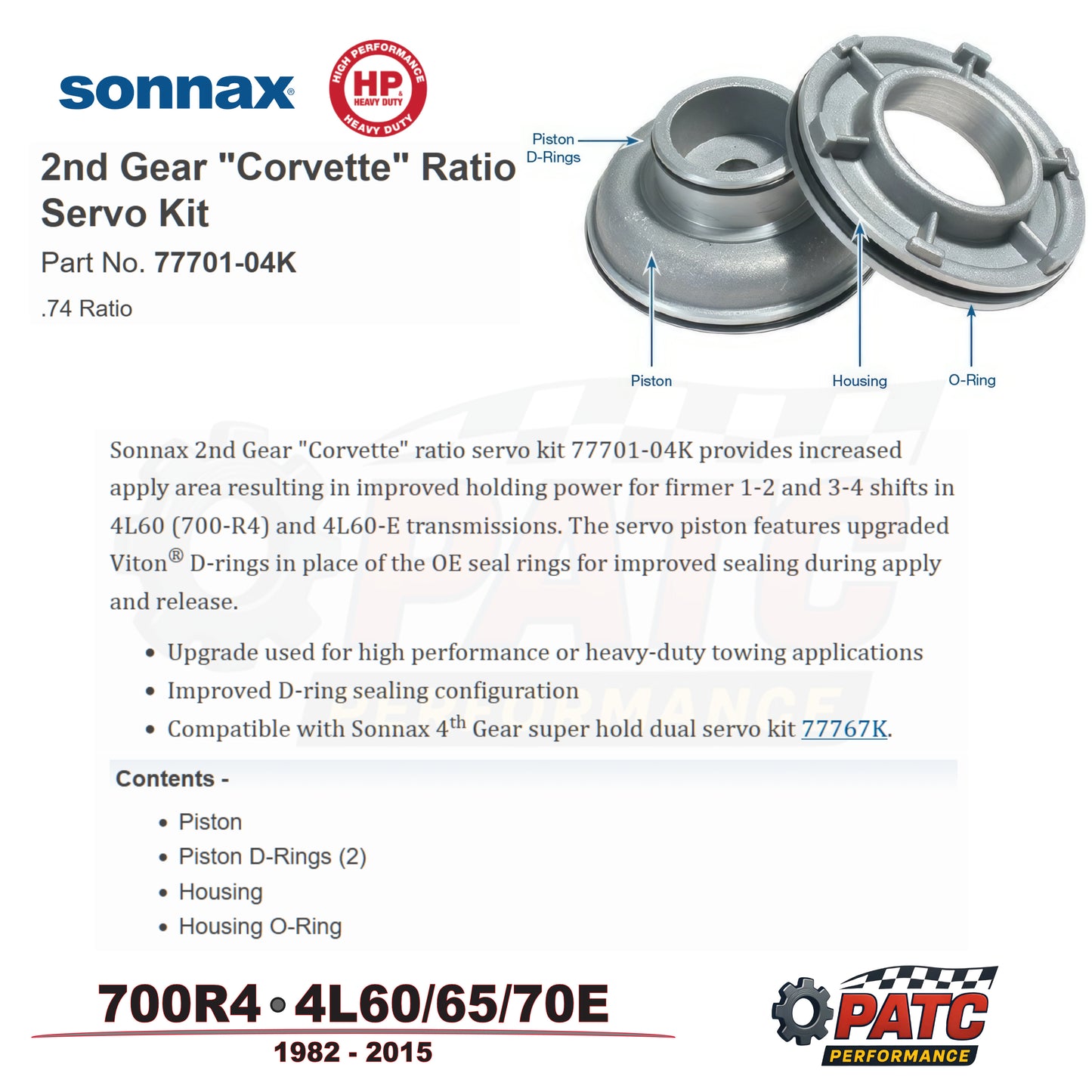 700R4 4L60E Performance Corvette Ratio Band Servo Kit 2nd Gear | Sonnax HP 77701-04K