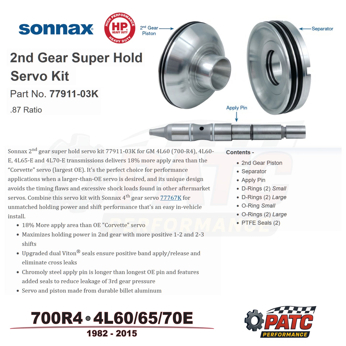 700R4 4L60E Performance Billet Band Servo Kit 2nd Gear | Sonnax HP 77911-03K