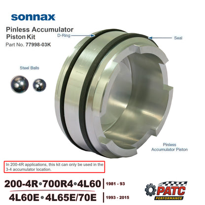 700R4, 4L60E Performance Pinless Accumulator Piston Kit 1-2, 3-4 | Sonnax 77998-03K