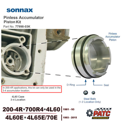 700R4, 4L60E Performance Pinless Accumulator Piston Kit 1-2, 3-4 | Sonnax 77998-03K