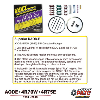 AODE 4R70W 4R75 Valve Body Repair Shift Correction Kit, Superior KAOD-E-V