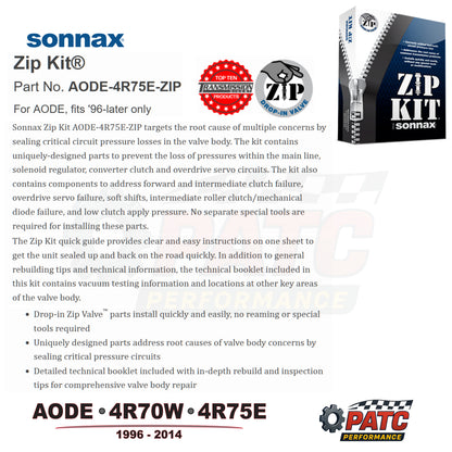 1996-UP 4R70 4R75 AODE Valve Body Repair - Zip Kit | Sonnax AODE-4R75E-ZIP
