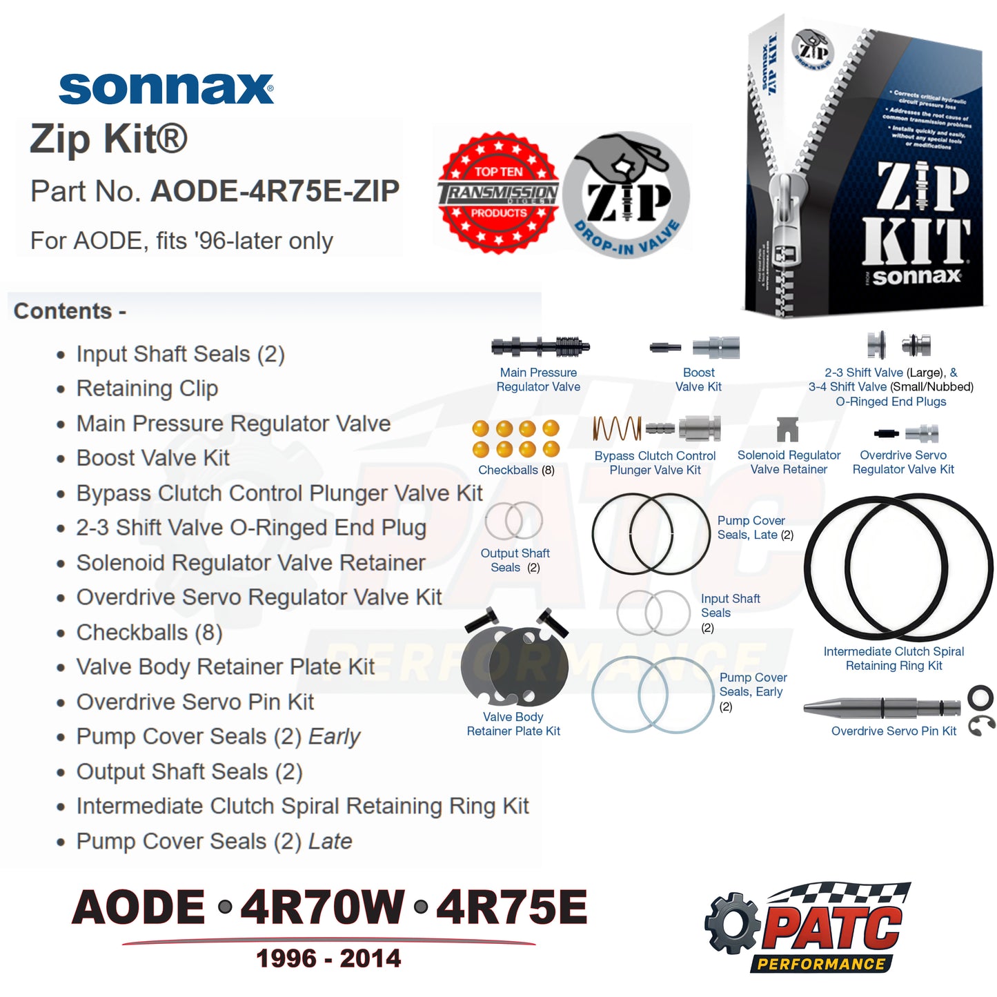 1996-UP 4R70 4R75 AODE Valve Body Repair - Zip Kit | Sonnax AODE-4R75E-ZIP