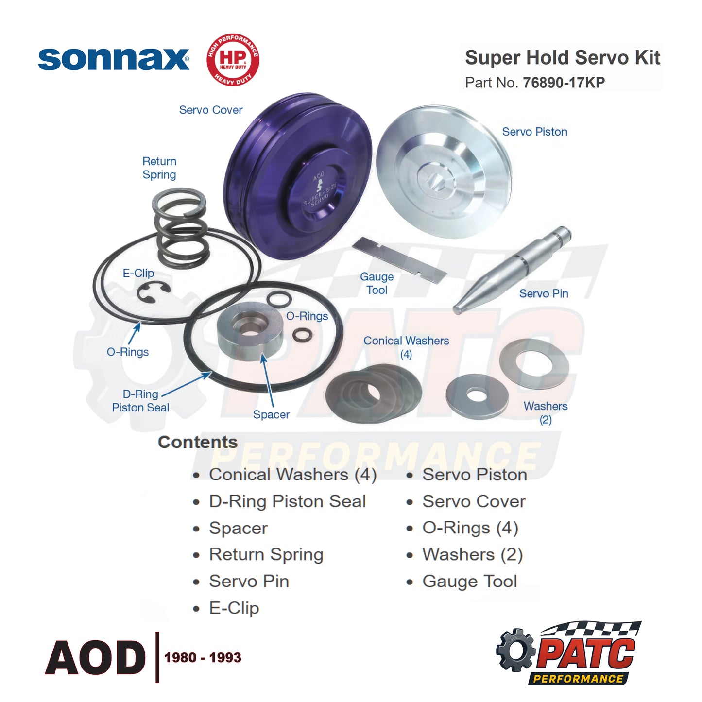 AOD Performance Servo Piston - Sonnax 76890-17KP Super Hold Servo Kit AOD (80-93)