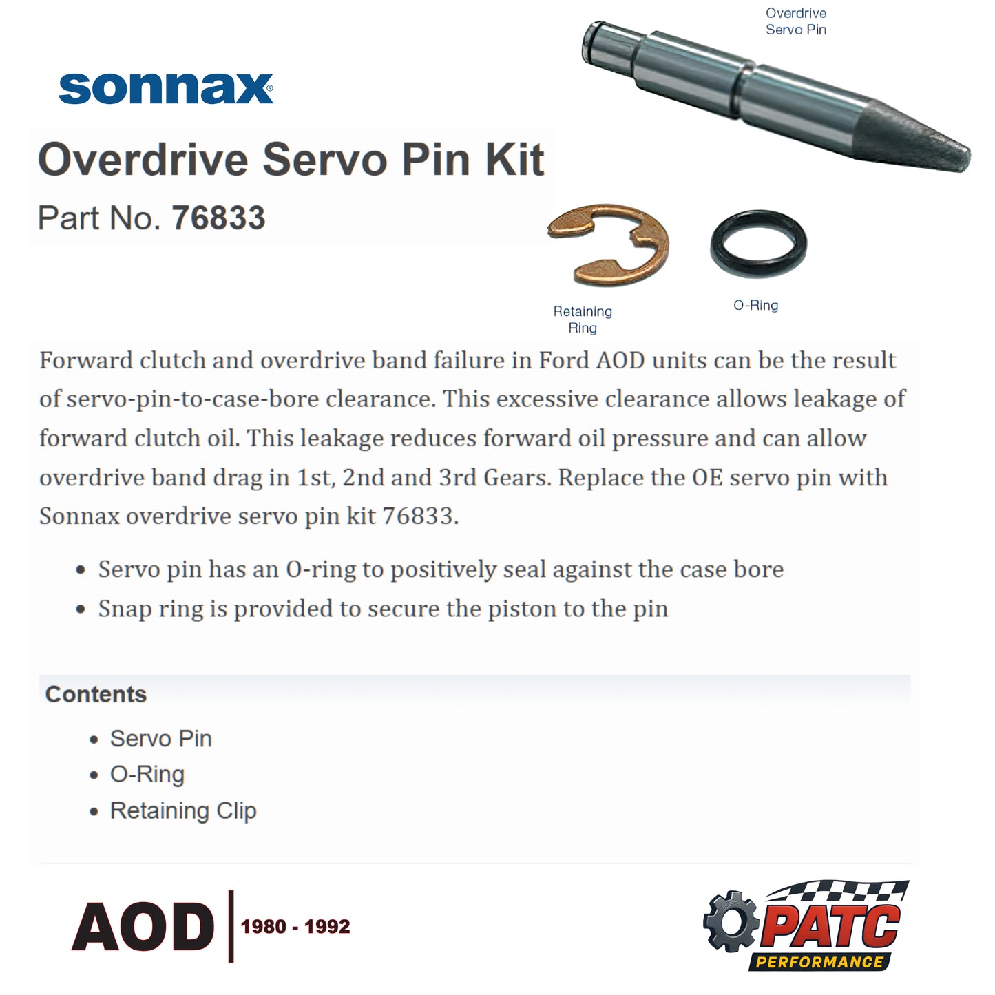 AOD O-ringed Overdrive Servo Piston Pin Kit | Sonnax 76833