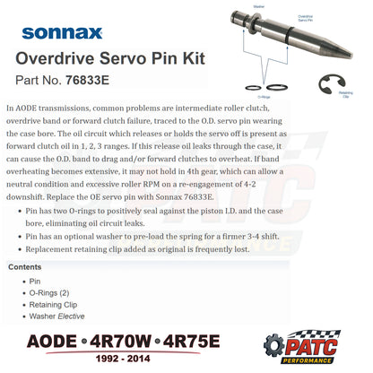 AODE 4R70W 4R75 O-ringed Overdrive Servo Piston Pin Kit | Sonnax 76833E