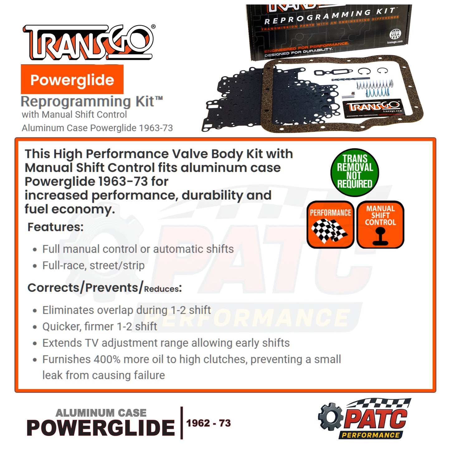 Powerglide Performance Valve Body Reprogramming Kit™ 1962-73 | TransGo PG-2S