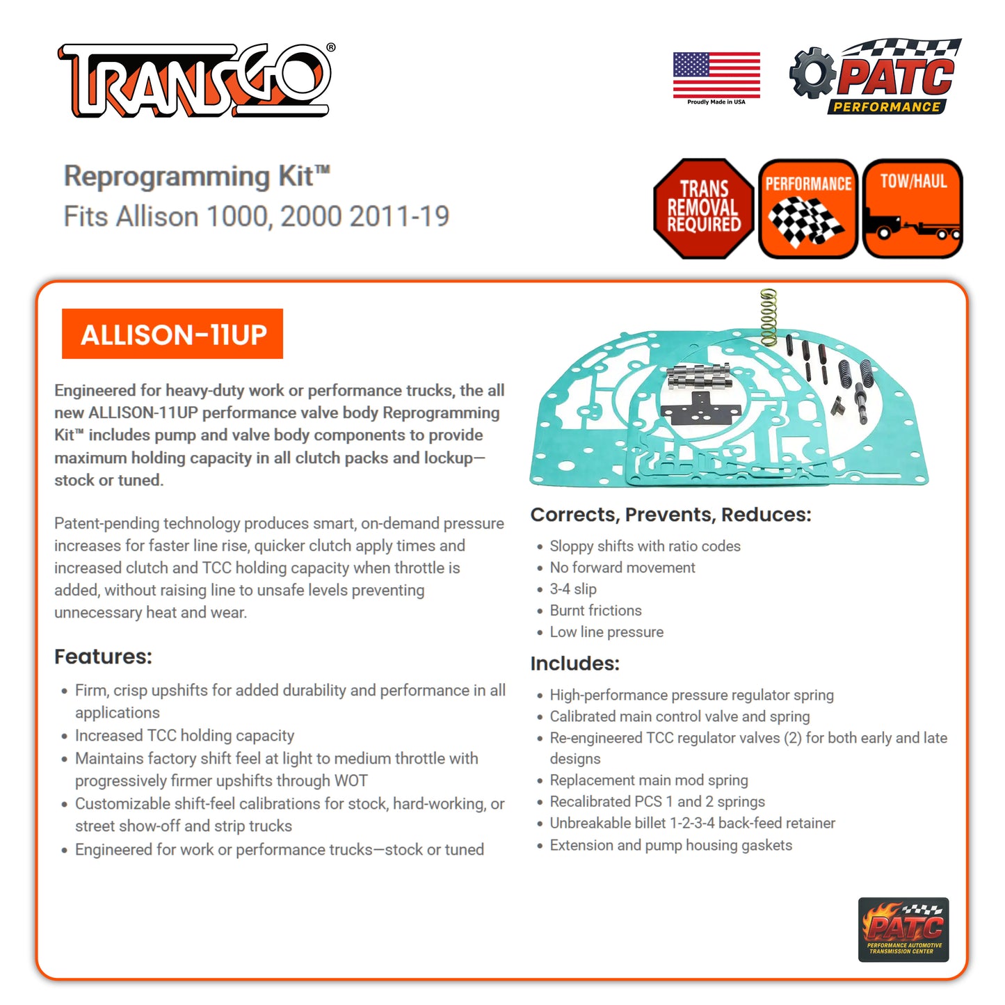 Allison 1000 / 2000 Performance Valve Body Reprogramming Kit 2011-on (ALLISON-11UP)