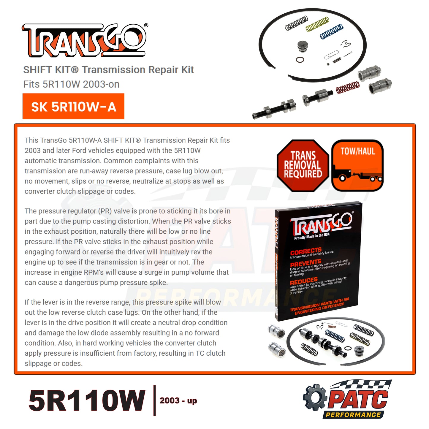 5R110W TorqShift Valve Body Repair - Shift Kit - TransGo SK-5R110W-A