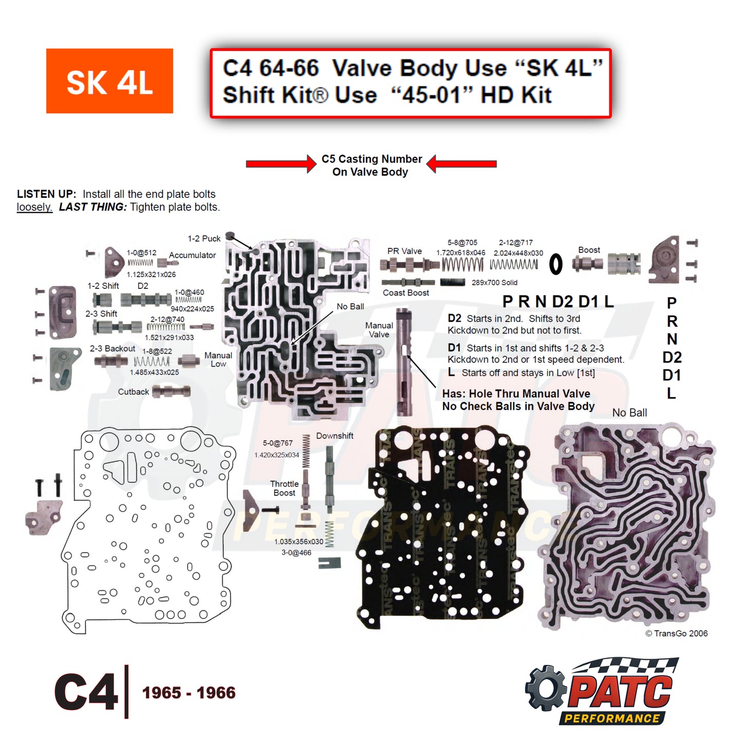 C4 SHIFT KIT® Valve Body Repair Kit 1965-66 | TransGo SK-4L