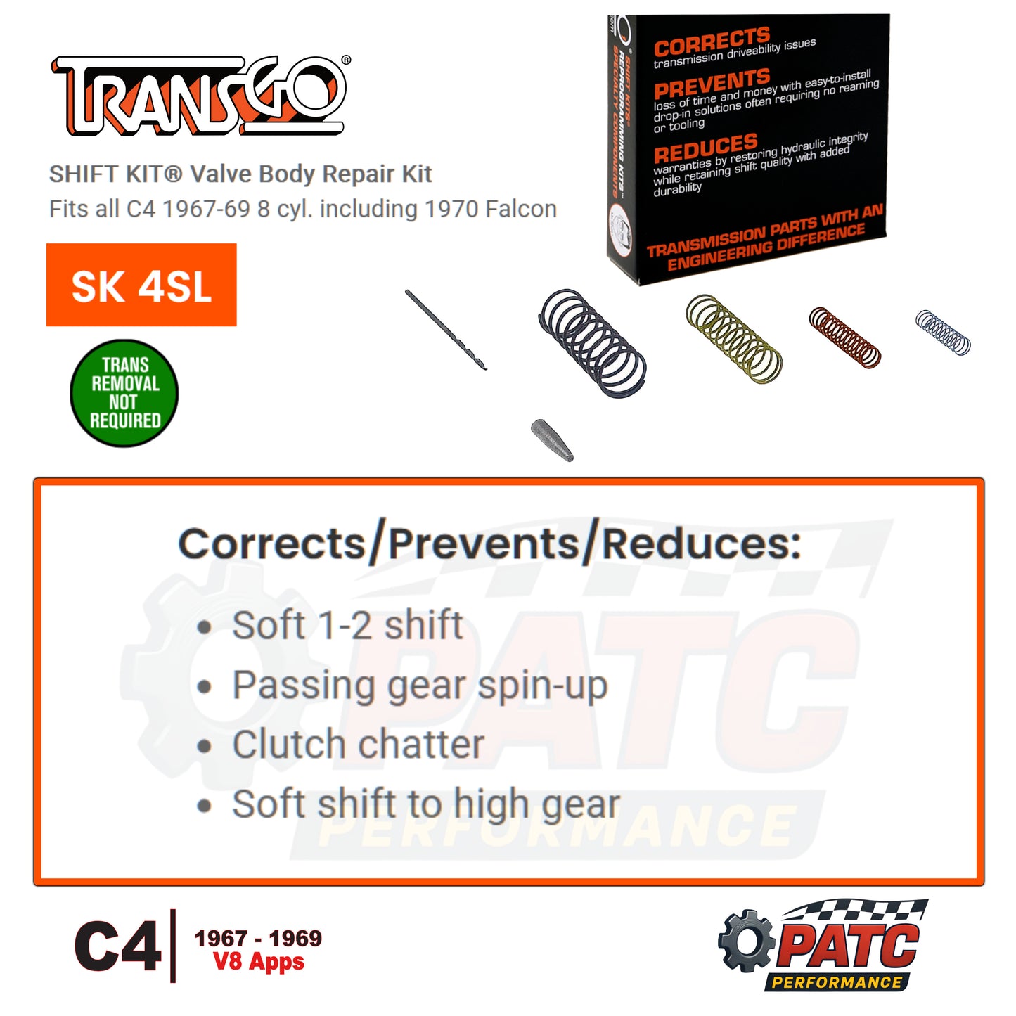 C4 SHIFT KIT® Valve Body Repair Kit 1967-69 - 8cyl | TransGo SK-4SL