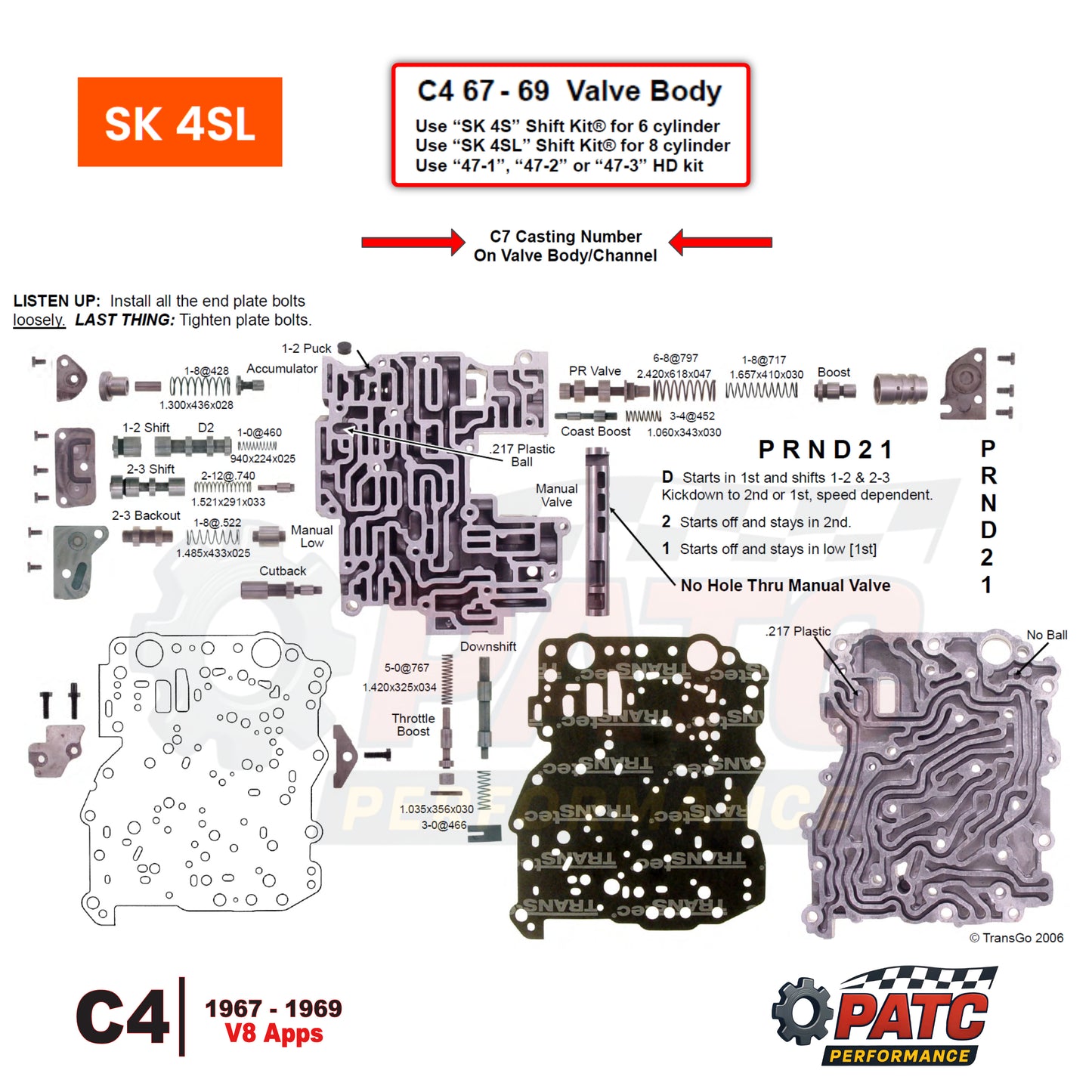 C4 SHIFT KIT® Valve Body Repair Kit 1967-69 - 8cyl | TransGo SK-4SL