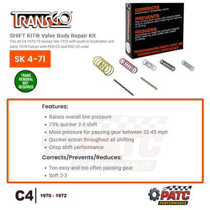 C4 SHIFT KIT® Valve Body Repair Kit 1970-72 | TransGo SK4-71
