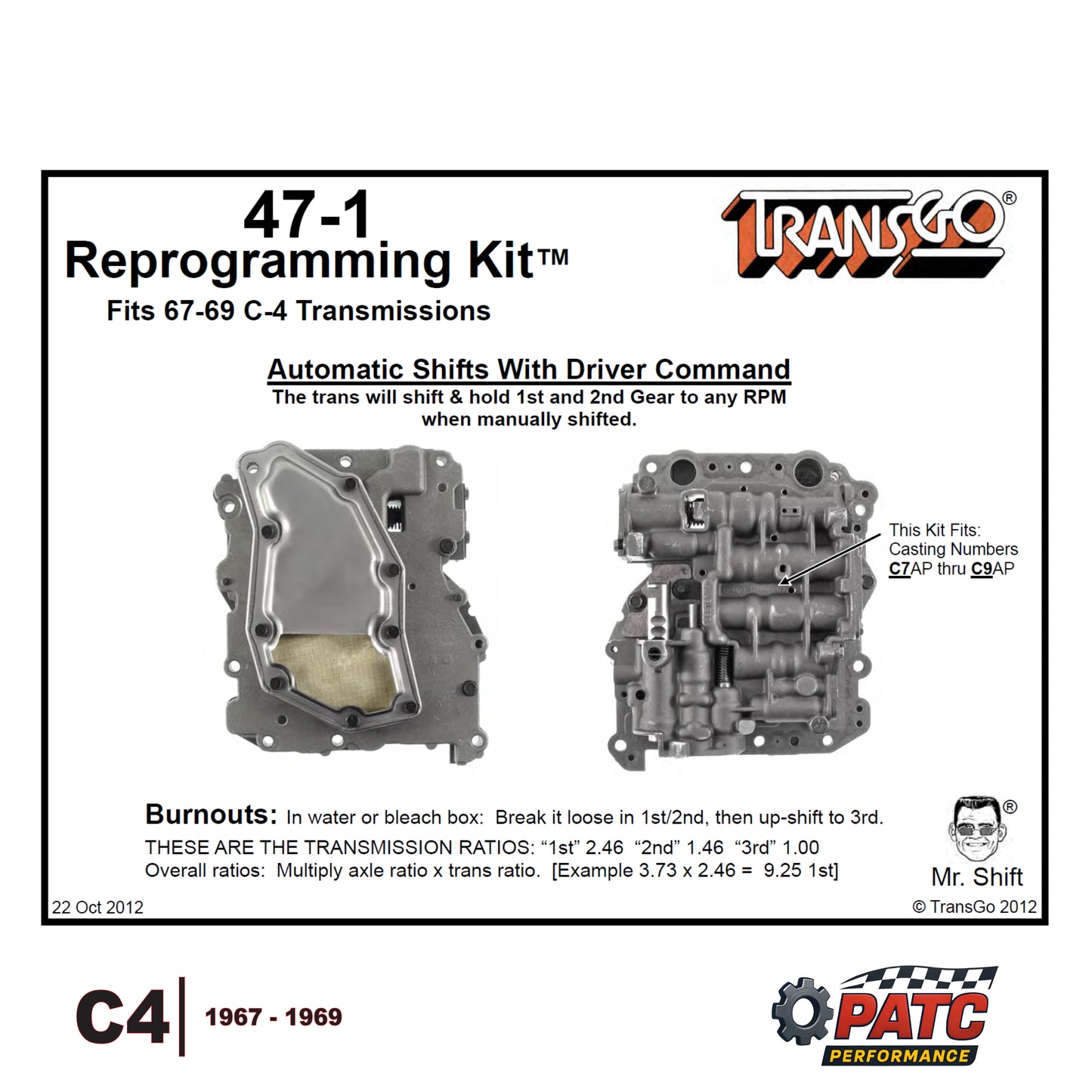 C4 Performance Valve Body Reprogramming Kit™ 1967-69 | TransGo 47-1