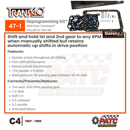 C4 Performance Valve Body Reprogramming Kit™ 1967-69 | TransGo 47-1