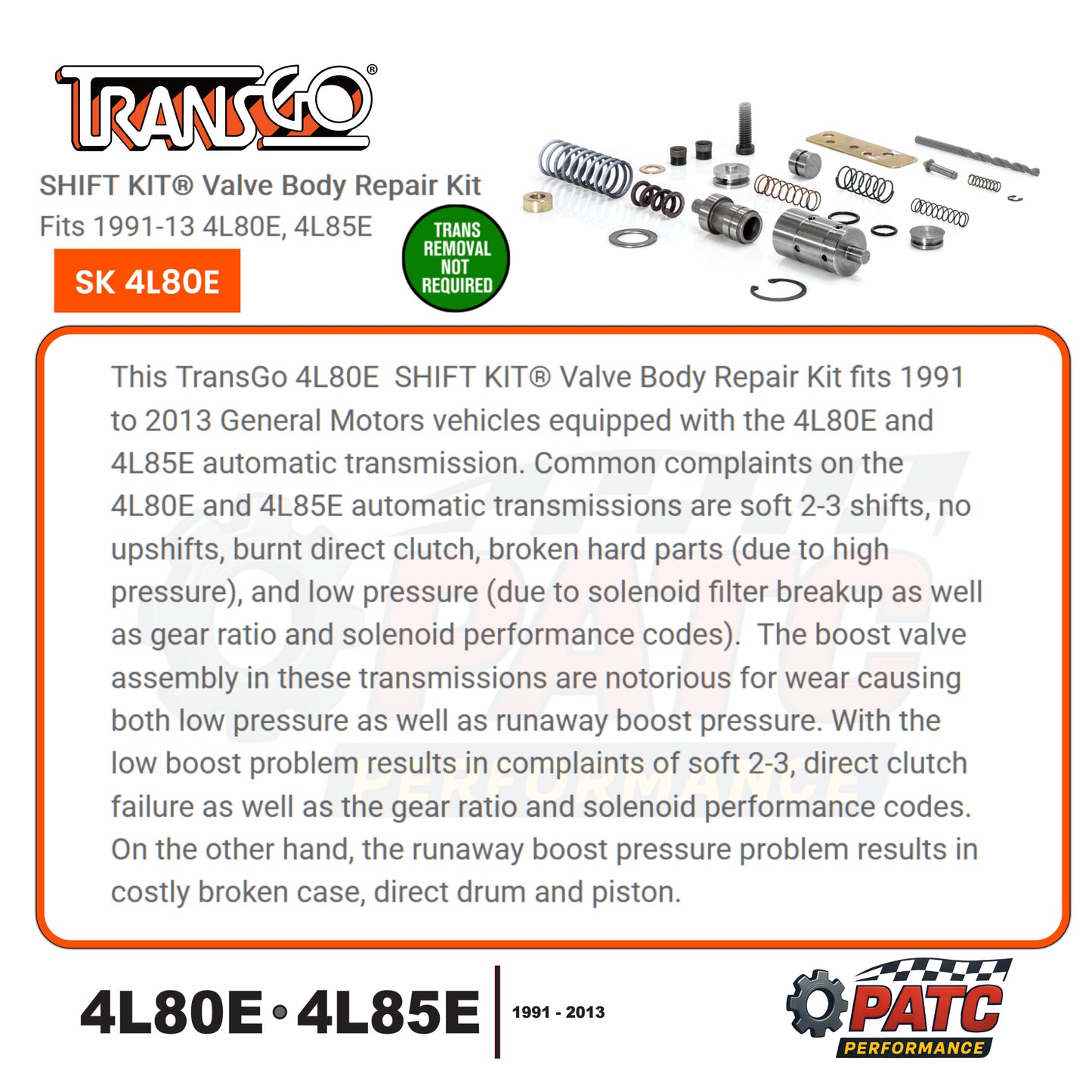 4L80E 4L85E Valve Body Repair Kit - TransGo SK-4L80E