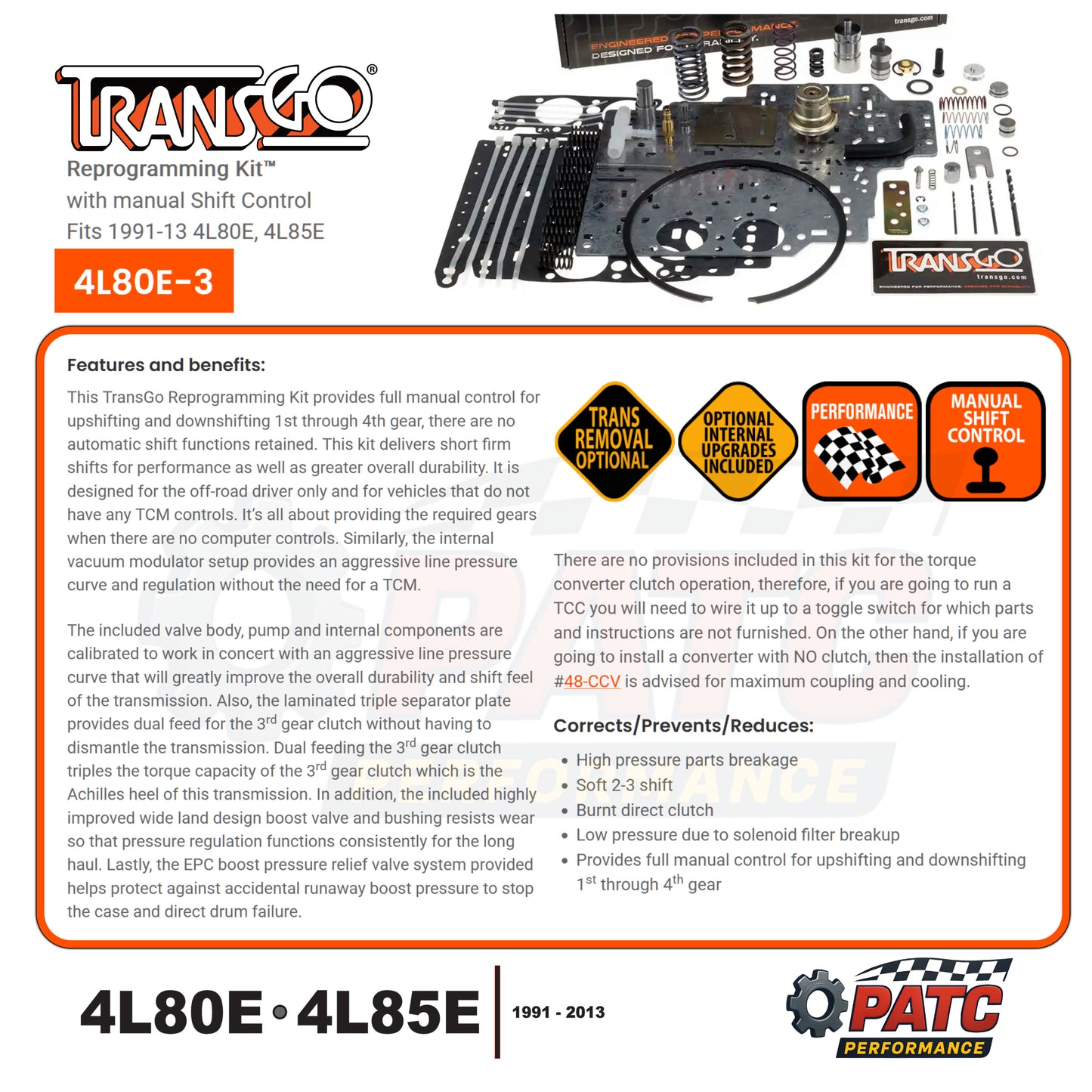 4L80E 4L85E Fully-Manual Performance Reprogramming Kit™ - TransGo 4L80E-HD3