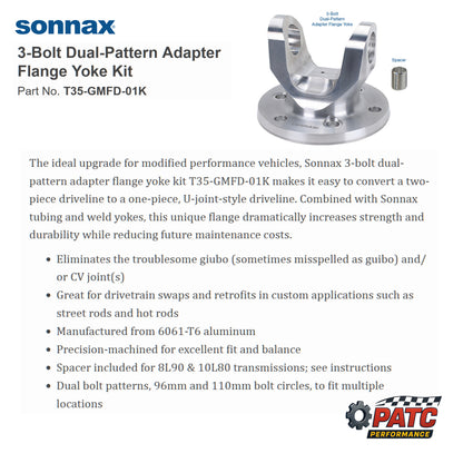 3-Bolt Dual-Pattern Adapter Flange Yoke Kit - Fits 6L80/90,  8L90, 10L80, TR6060, TR3160