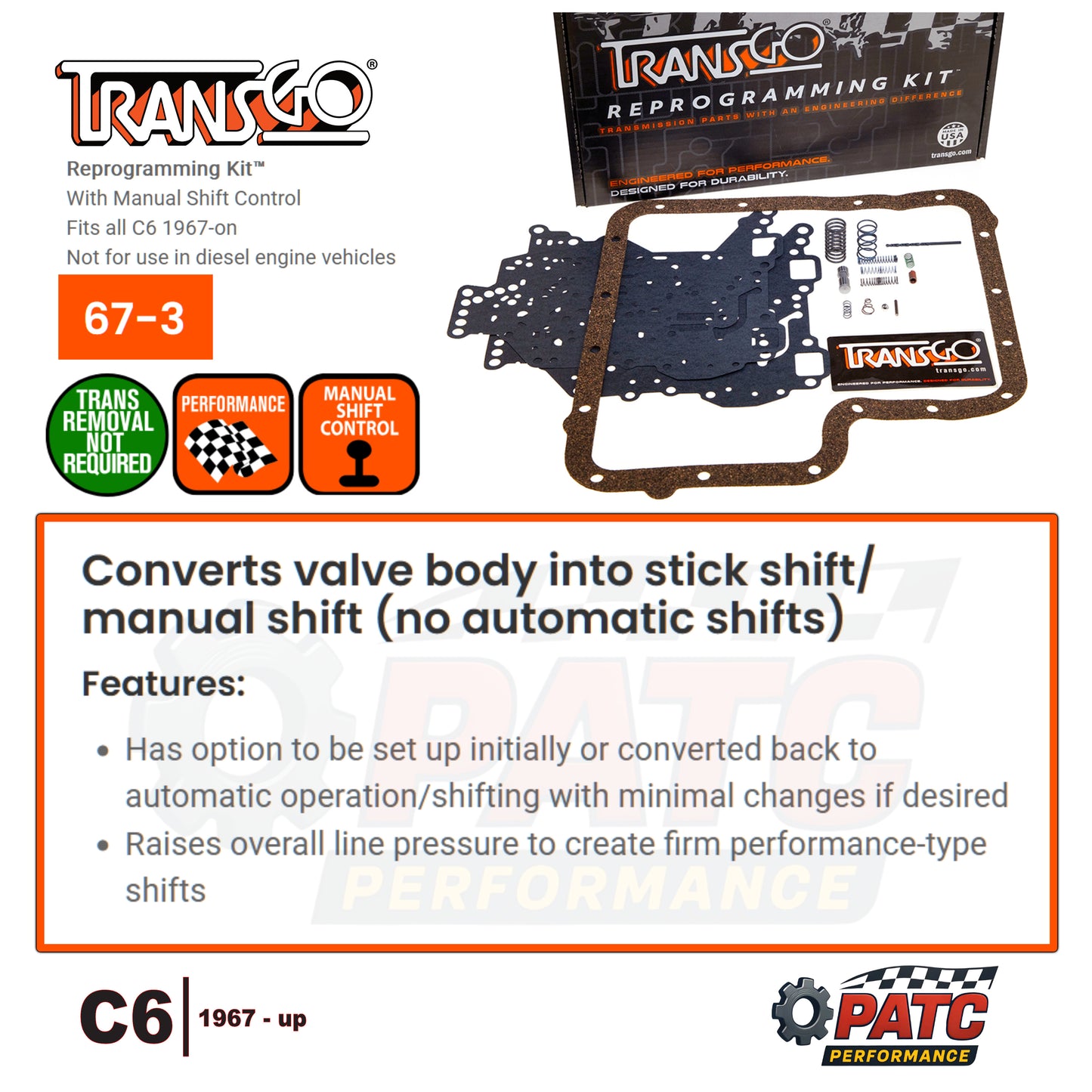 C6 Performance Manual-Shift Valve Body Reprogramming Kit™ | TransGo 67-3