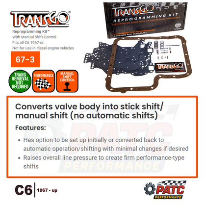 C6 Performance Manual-Shift Valve Body Reprogramming Kit™ | TransGo 67-3