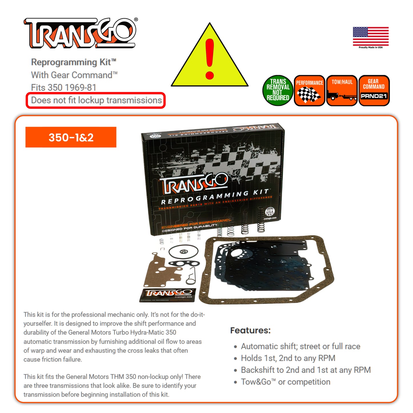 TH350 TransGo Reprogramming Kit™ with Gear Command™  (350-1&2)