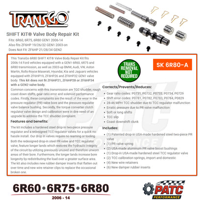 2006-2014 6R60 6R75 6R80 SHIFT KIT® Valve Body Repair | TransGo SK 6R80-A