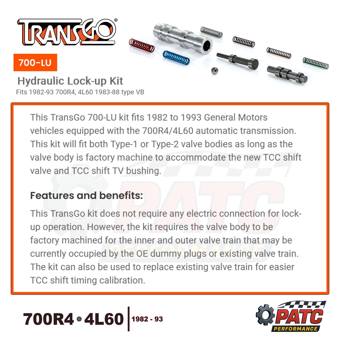 700R4 4L60 Hydraulic Lock-Up Conversion Kit | TransGo 700-LU