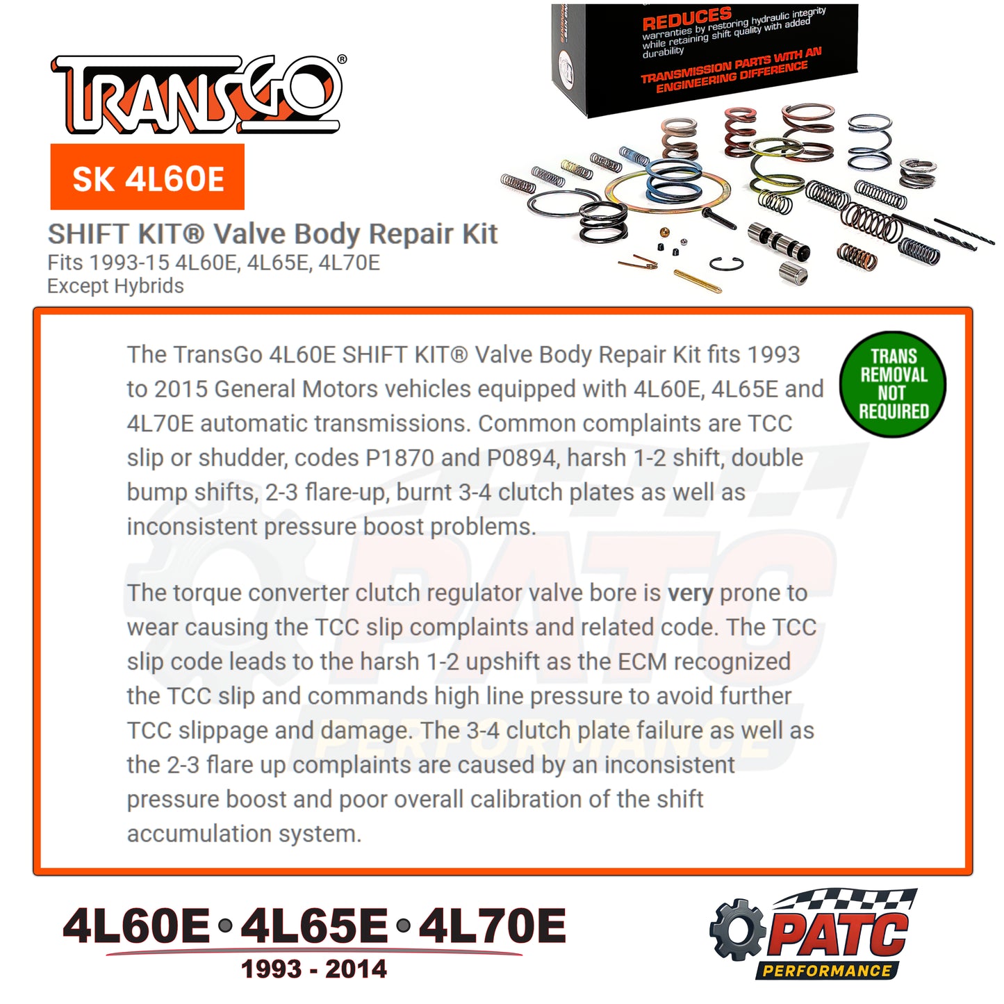4L60E 4L65/70E Valve Body Repair Shift Kit | TransGo SK-4L60E
