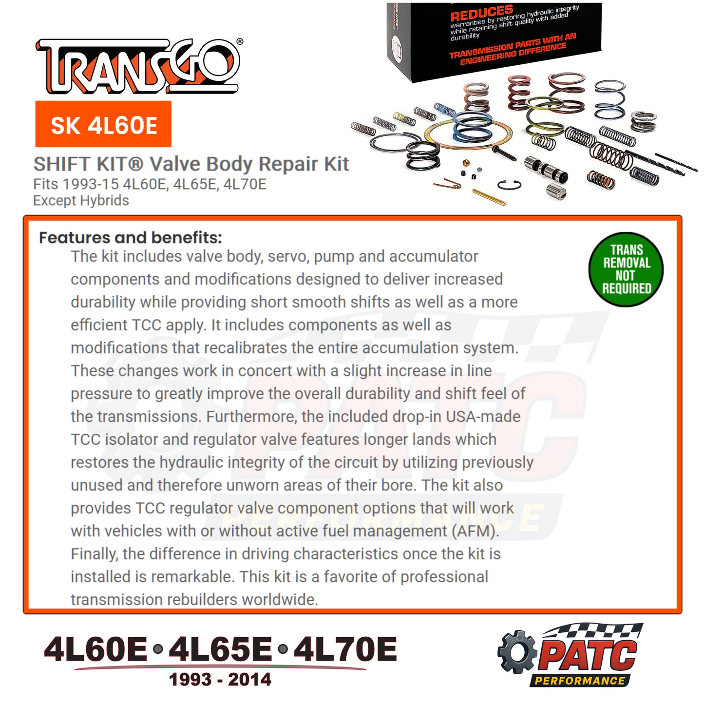 4L60E 4L65/70E Valve Body Repair Shift Kit | TransGo SK-4L60E